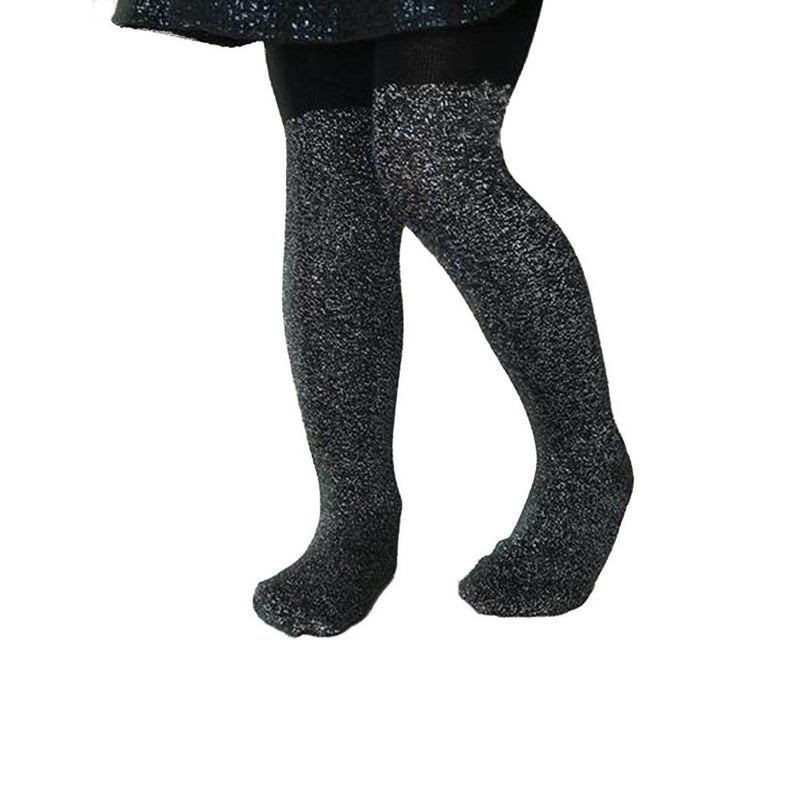 Ehdching Children Black Cotton Sparkly Baby Girls Sparkly Glitter Pantyhose stockings Tights for Baby Girls Kids (Black, 1-3T) - Image 1